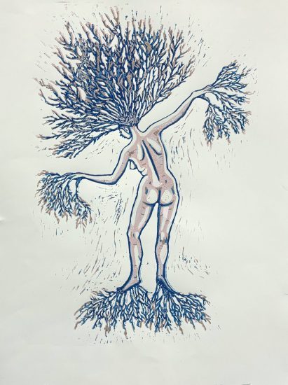 Sowing Roots, Reduction Print, 28"x 22" 2025