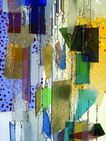 Juli's Waterfall (Detail), Colored Glass, Ball Chain, Aprox. 18 x 2 ft, 2000